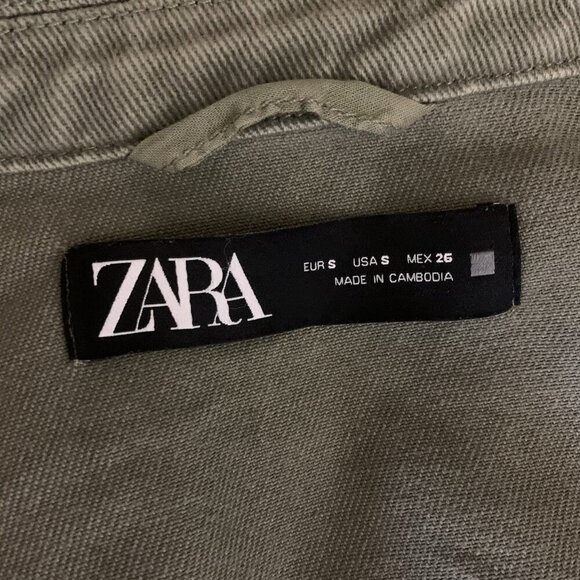 Zara Olive Green Utility Jacket Button Front Cargo Pockets Small - Picture 3 of 4